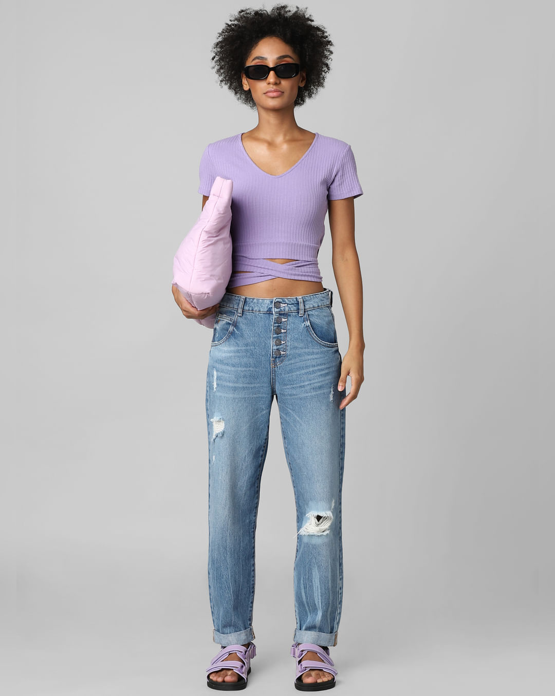 Lilac Cropped Tie-Up T-shirt