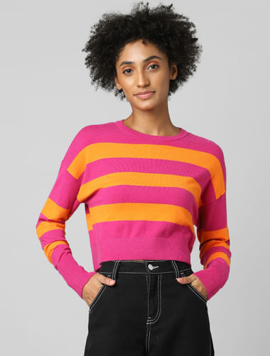 Pink Striped Cropped Pullover