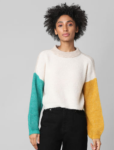 Beige Colourblocked Pullover