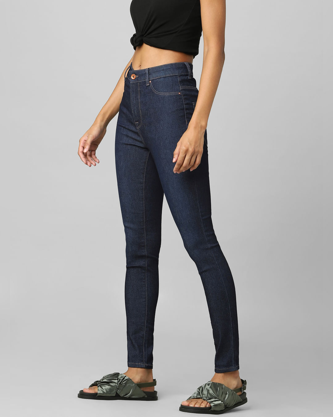 High Waisted Jeans Outfit Dark Blue New Look Stretch Skinny Jeans