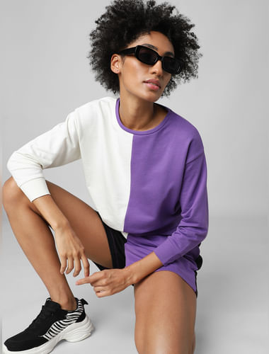 Purple Colourblocked Co-ord Sweatshirt