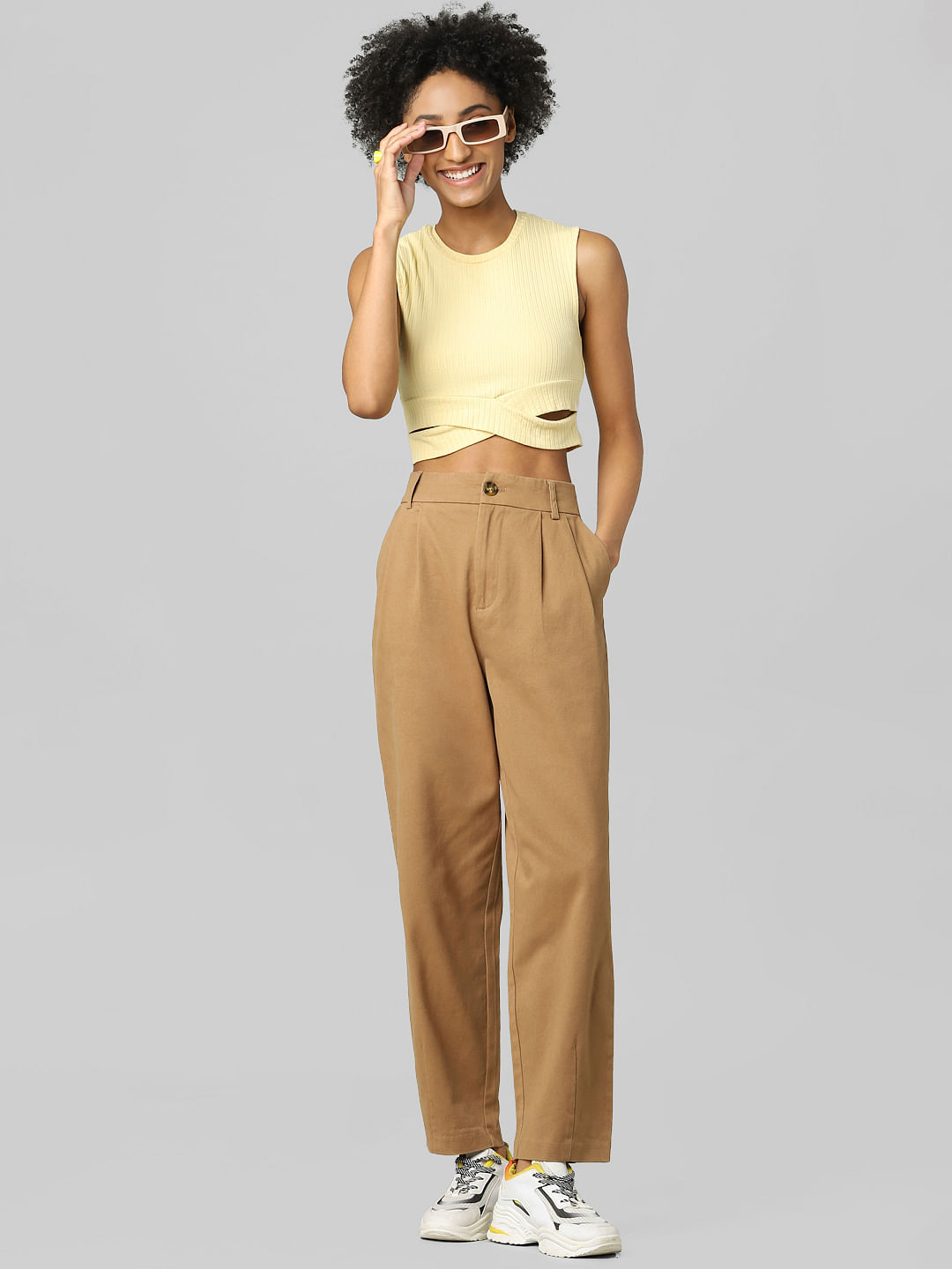 Buy Ted Baker Women Brown Panelled Barrel Leg HighWaist Trousers with Belt  Online  739671  The Collective