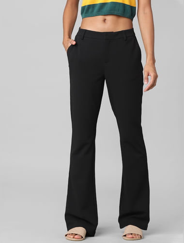 Black Mid Rise Tailored Flared Pants