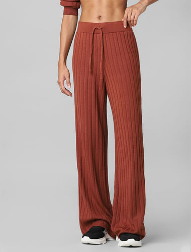 Maroon High Rise Ribbed Co-ord Pants