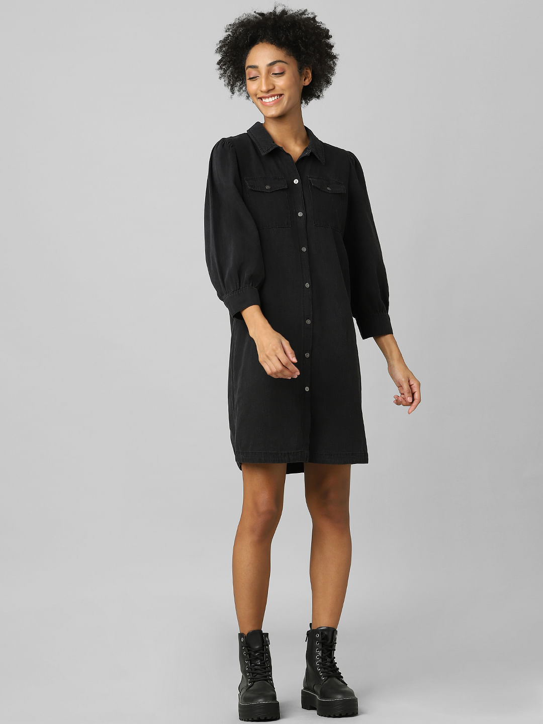 Dress adidas Originals Denim Shirt Dress Black Denim | Queens
