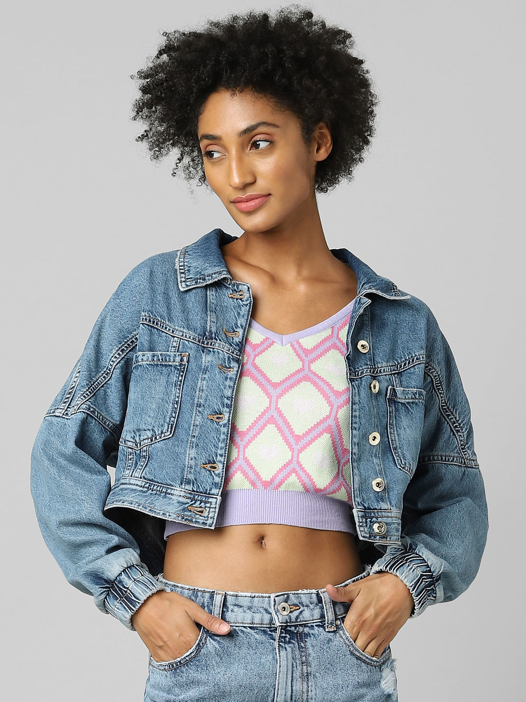 Denim jacket with hot sale crop top