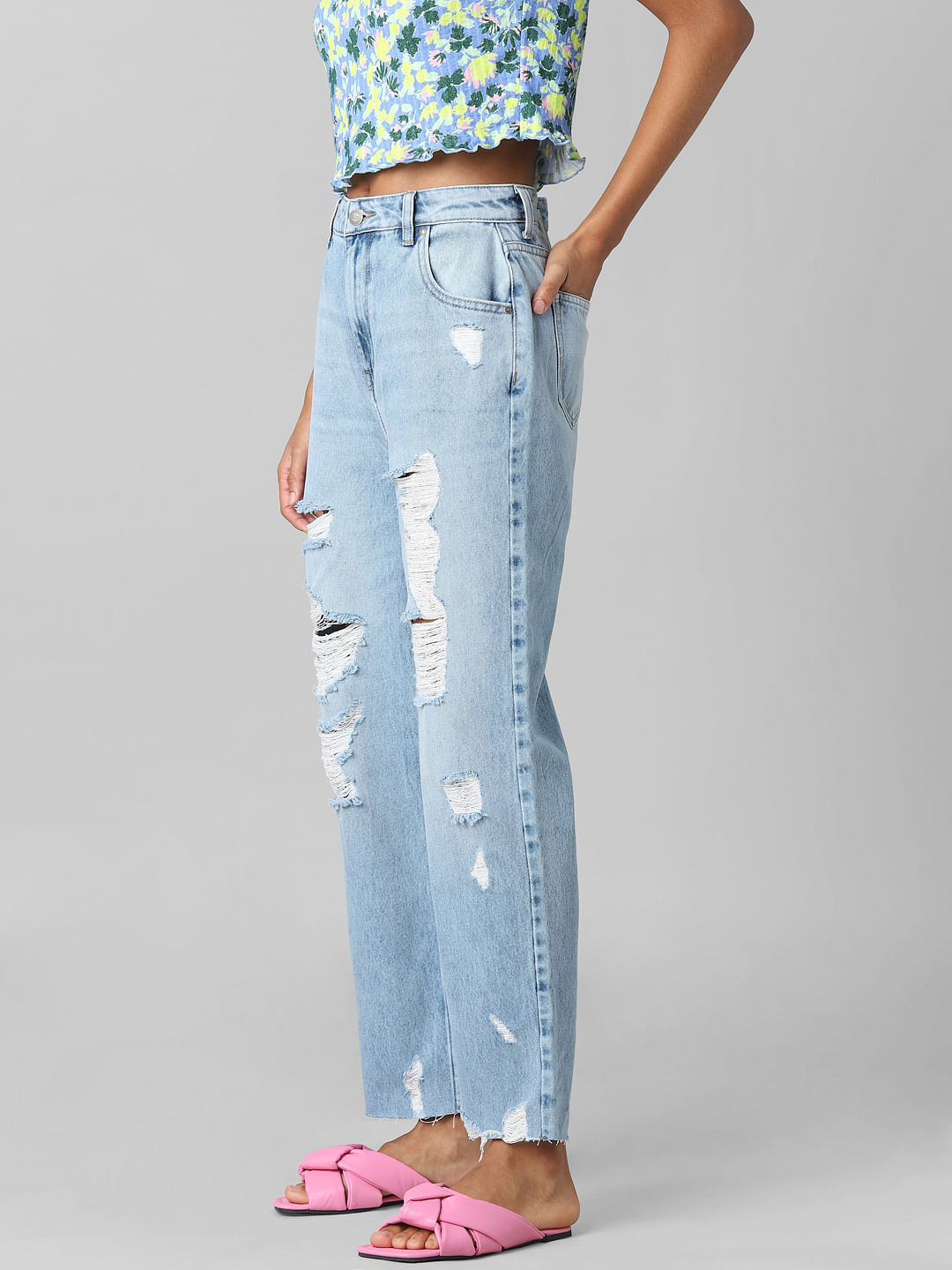 Buy Blue Ripped Baggy Fit Denim Jeans Online | Tistabene - Tistabene