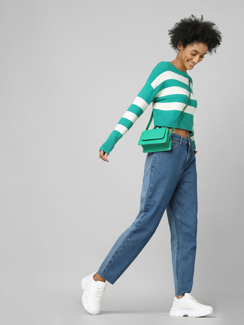 Blue High Rise Dual Toned Mom Jeans
