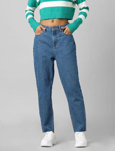 Blue High Rise Dual Toned Mom Jeans