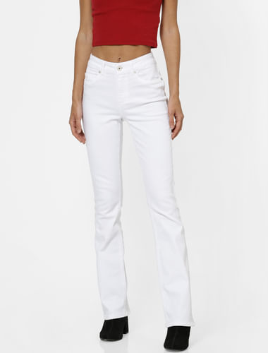 White Mid Rise Medium Flare Jeans