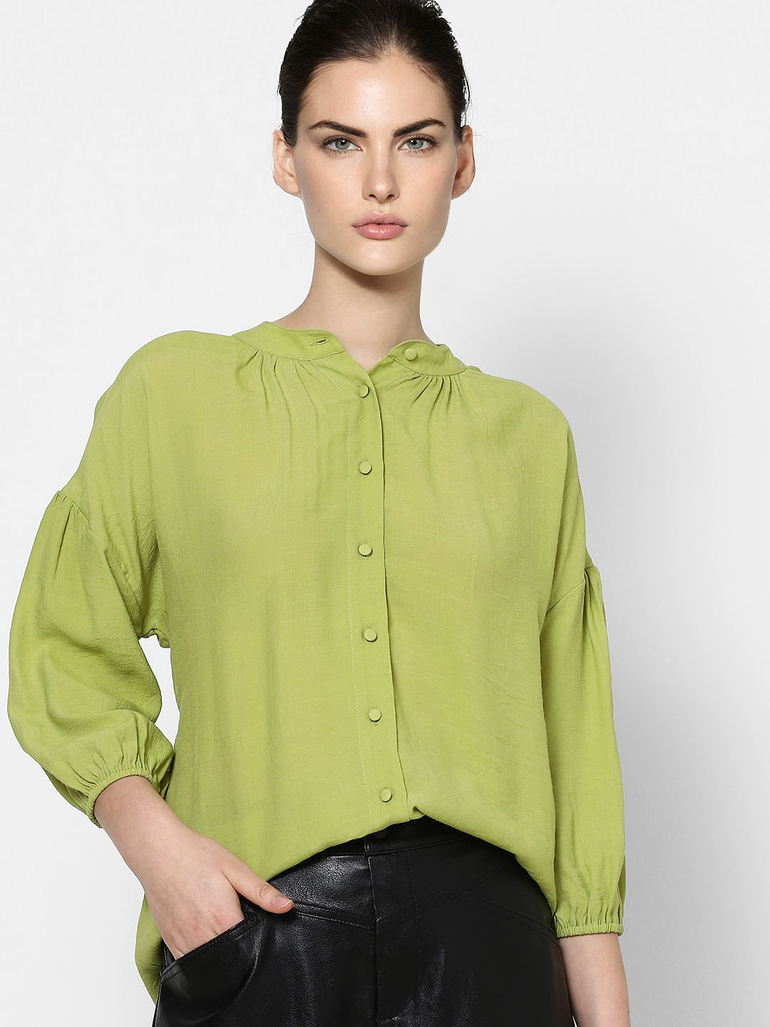 green puff sleeve shirt