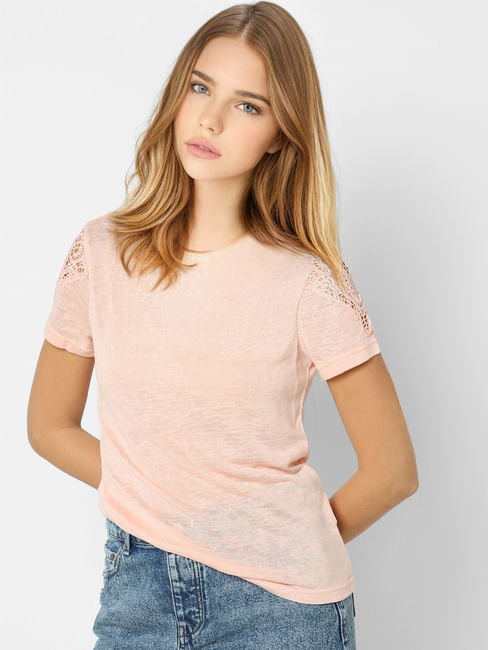 Pink Lace Sleeves Top 