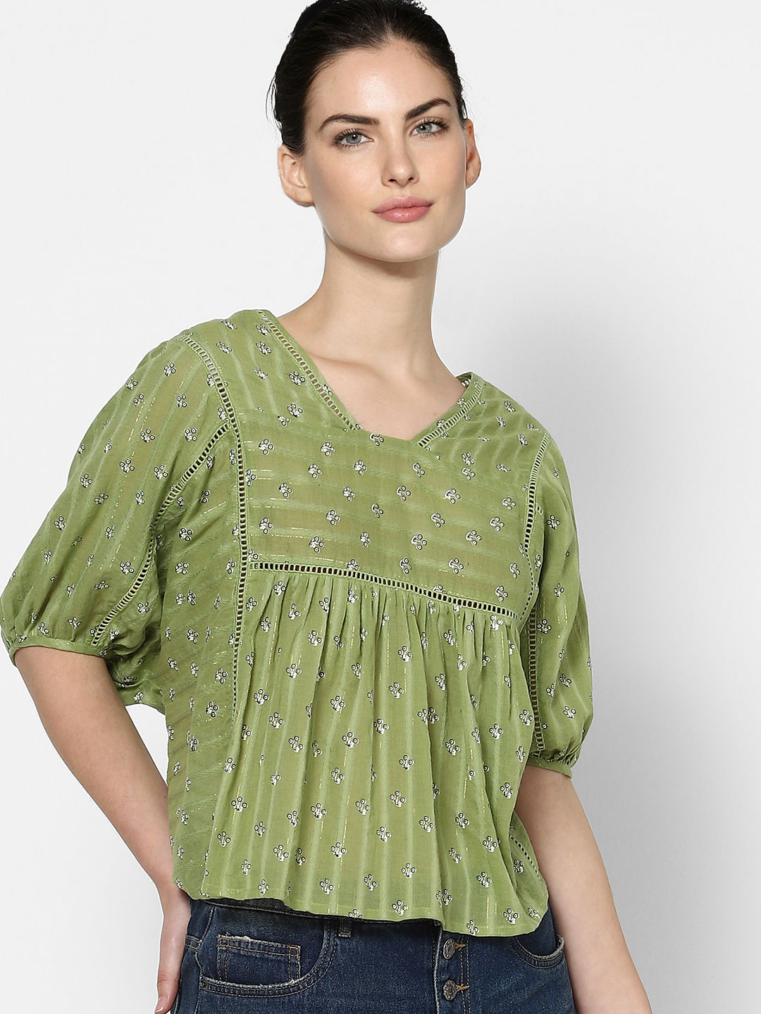 green puff sleeve shirt