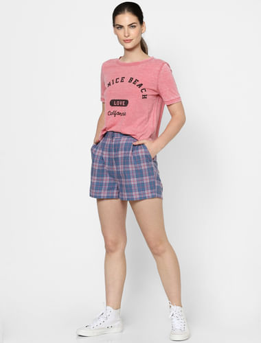Pink Text Print Washed T-shirt