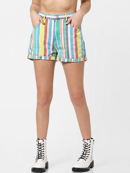 Multi-Colour High Rise Striped Co-ord Shorts