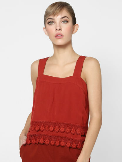 Red Strappy Lace Detail Top