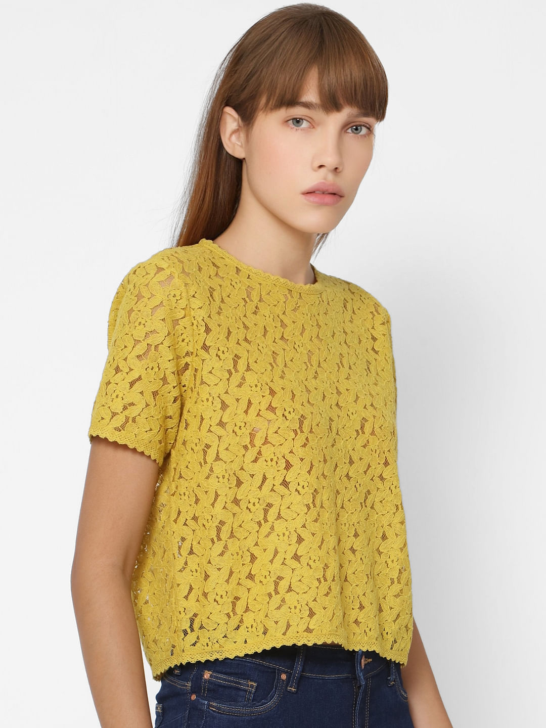 zara yellow lace top