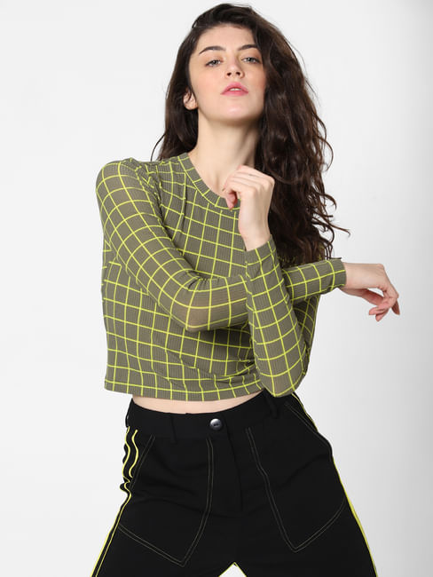 Green Check Cropped Top