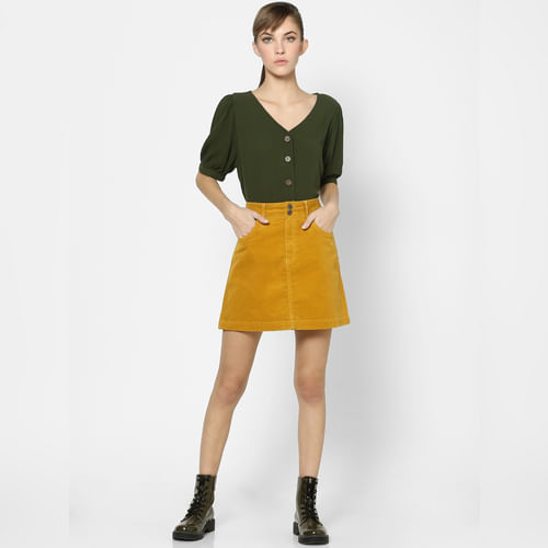 BESTSELLER CLOTHING Mustard Mid Rise Corduroy Skirt