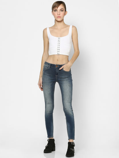 Blue High Rise Washed Skinny Jeans 