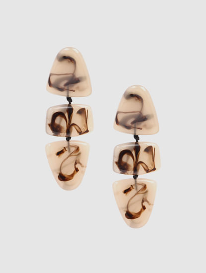 Beige Abstract Print Drop Earrings