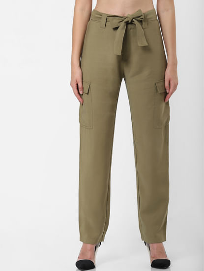 Green Mid Rise Belted Pants