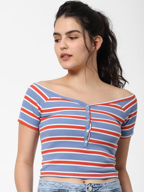 Blue Striped Cropped Top
