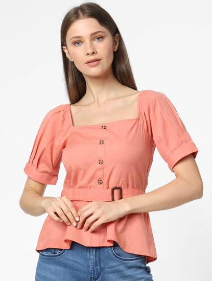 Peach Belted Top