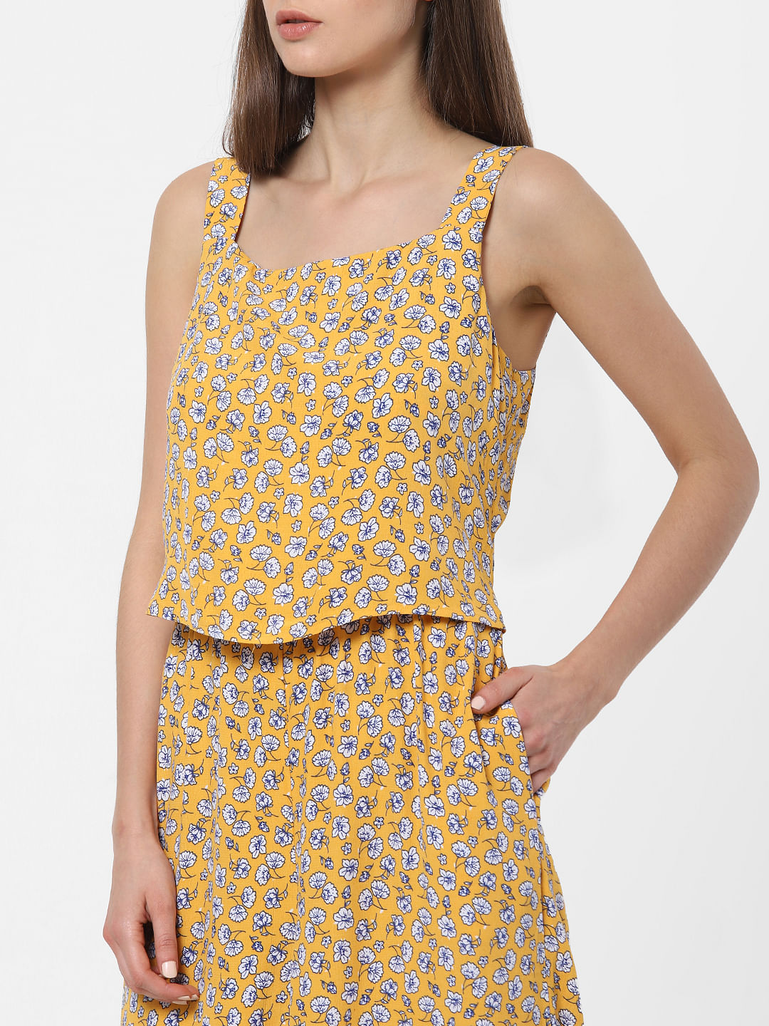 yellow print jumpsuit