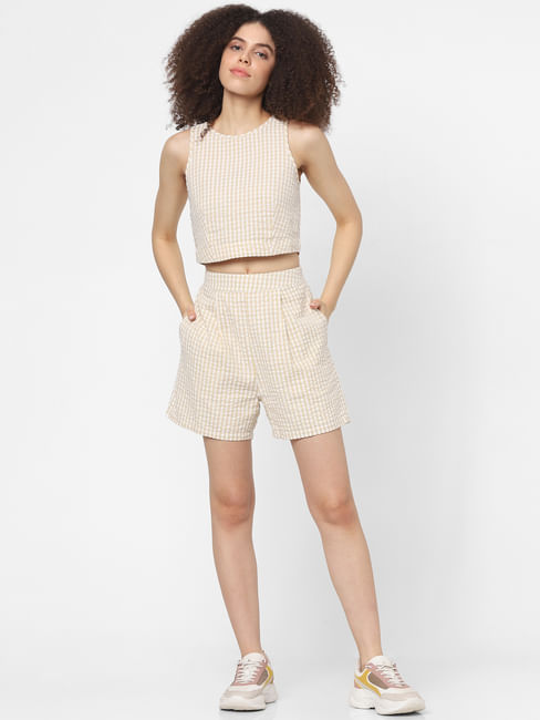 Beige Check Co-ord Top