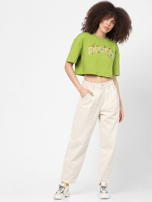 Green Graphic Print Cropped T-shirt