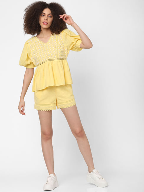 Yellow Lace Embroidered Top