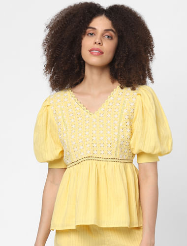 Yellow Lace Embroidered Top