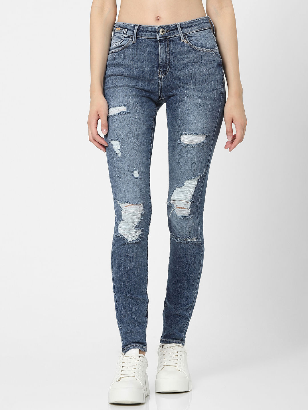 Buy Vero Moda Lime Green Distressed Skinny Fit Jeans for Women Online @  Tata CLiQ