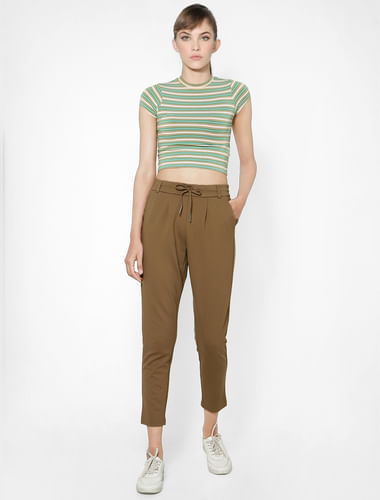 Brown Mid Rise Tapering Pants