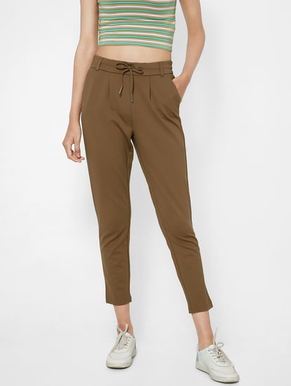 Brown Mid Rise Tapering Pants