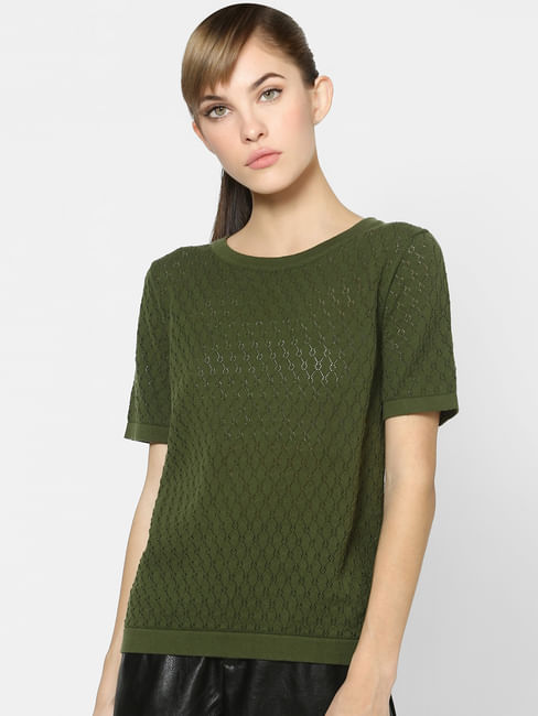 Green Crochet Knit Top
