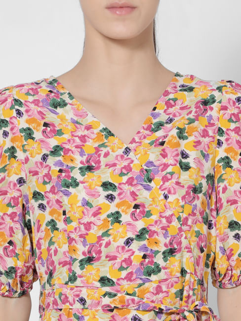 Multi-coloured Floral Midi Dress