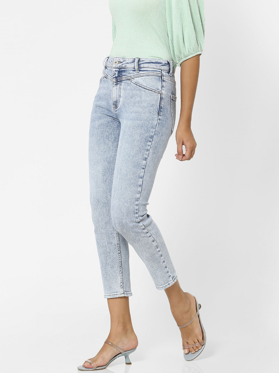 Buy Light Blue Mid Rise Washed Straight Fit Jeans | ONLY | 238453601