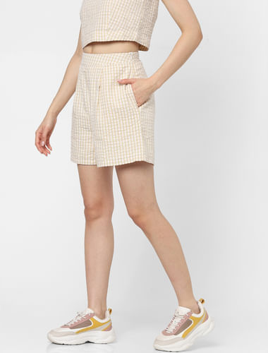 Beige Gingham Check Co-ord Shorts