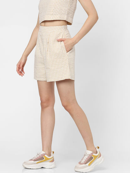 Beige Gingham Check Co-ord Shorts