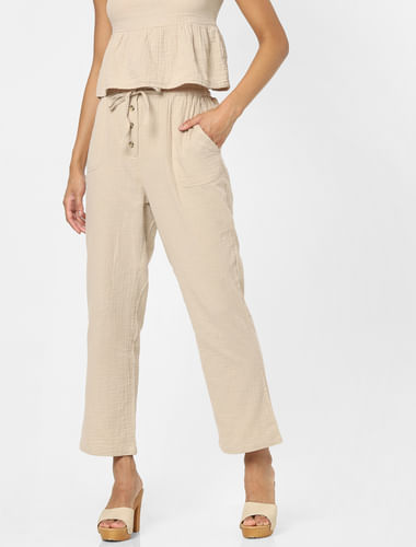 Beige Textured Co-ord Pants