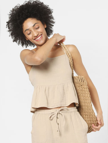 Beige Textured Co-ord Top