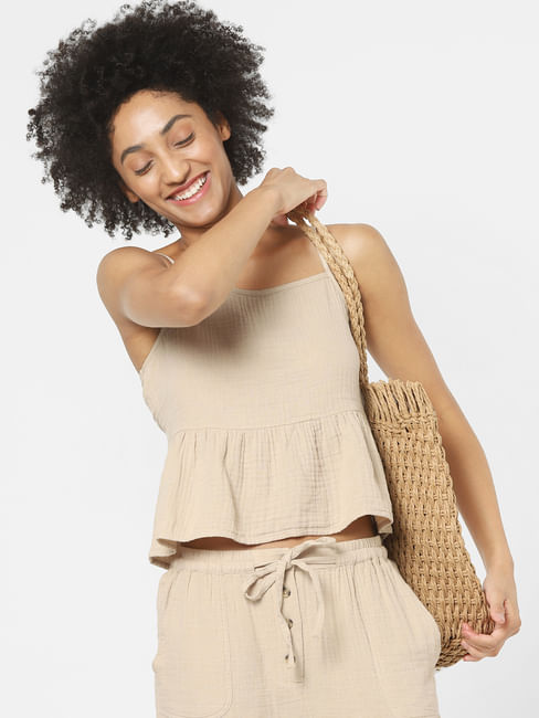 Beige Textured Co-ord Top