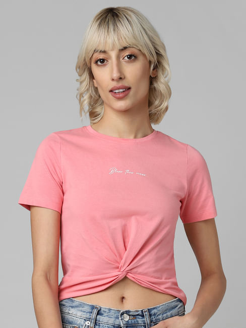 Pink Front Twist T-shirt