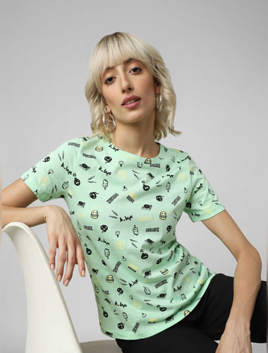 Green All Over Graphic Print T-shirt