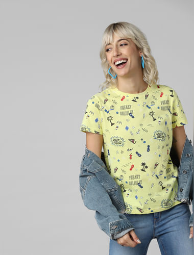 Yellow All Over Graphic Print T-shirt