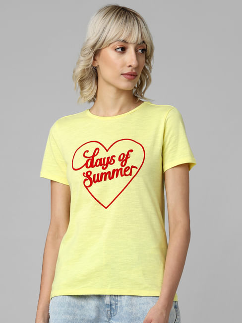 Yellow Typographic Print T-shirt