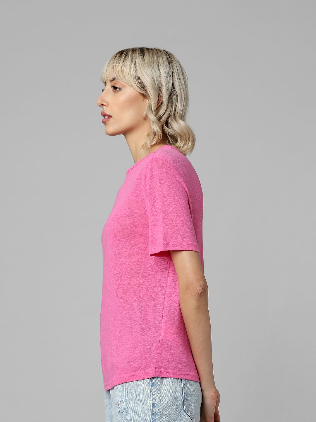 Buy Pink Linen Blend T shirt for Women ONLY 226762301