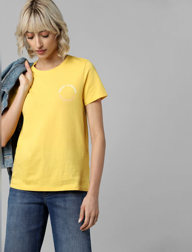 Yellow Organic Cotton Slogan Print T-shirt